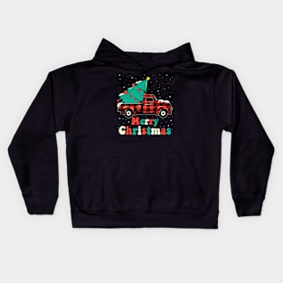 Merry Christmas Buffalo Plaid Christmas Tree Red Truck Xmas Kids Hoodie